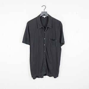 James Perse Standard Short Sleeve Button up Shirt Gray Jersey size 2